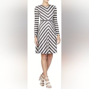BCBGMaxAzria Kristina Dress, Long Sleeve, Fit & Flare, Navy/White, Zip Back